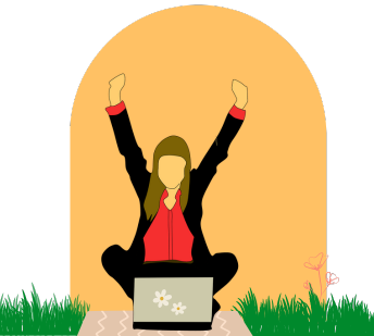 Woman raising her arms in excitement while looking at her laptop as she experiences the joy of her website driving results for her business.